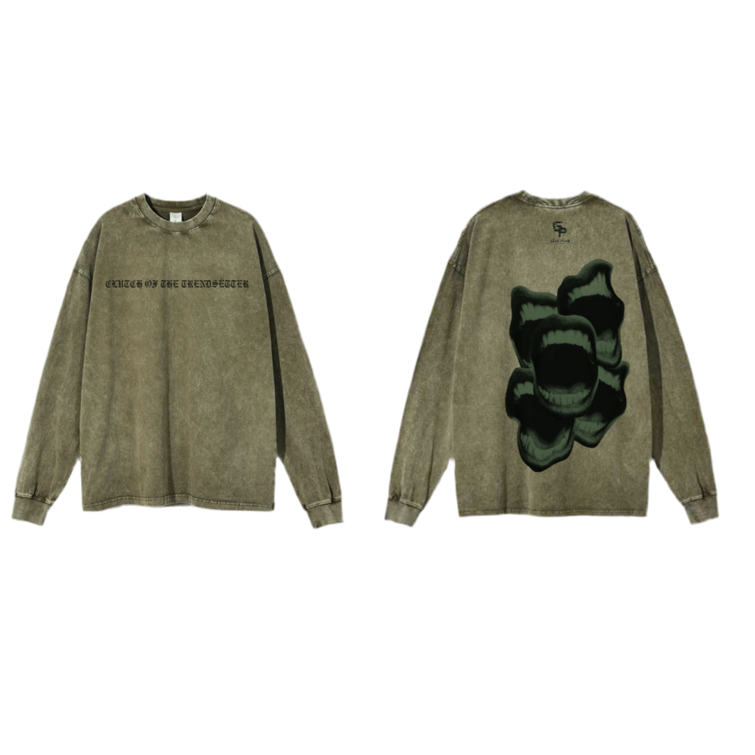 Clutch Of The Trendsëtter Army Green Vintage Washed Long Sleeve Shirt