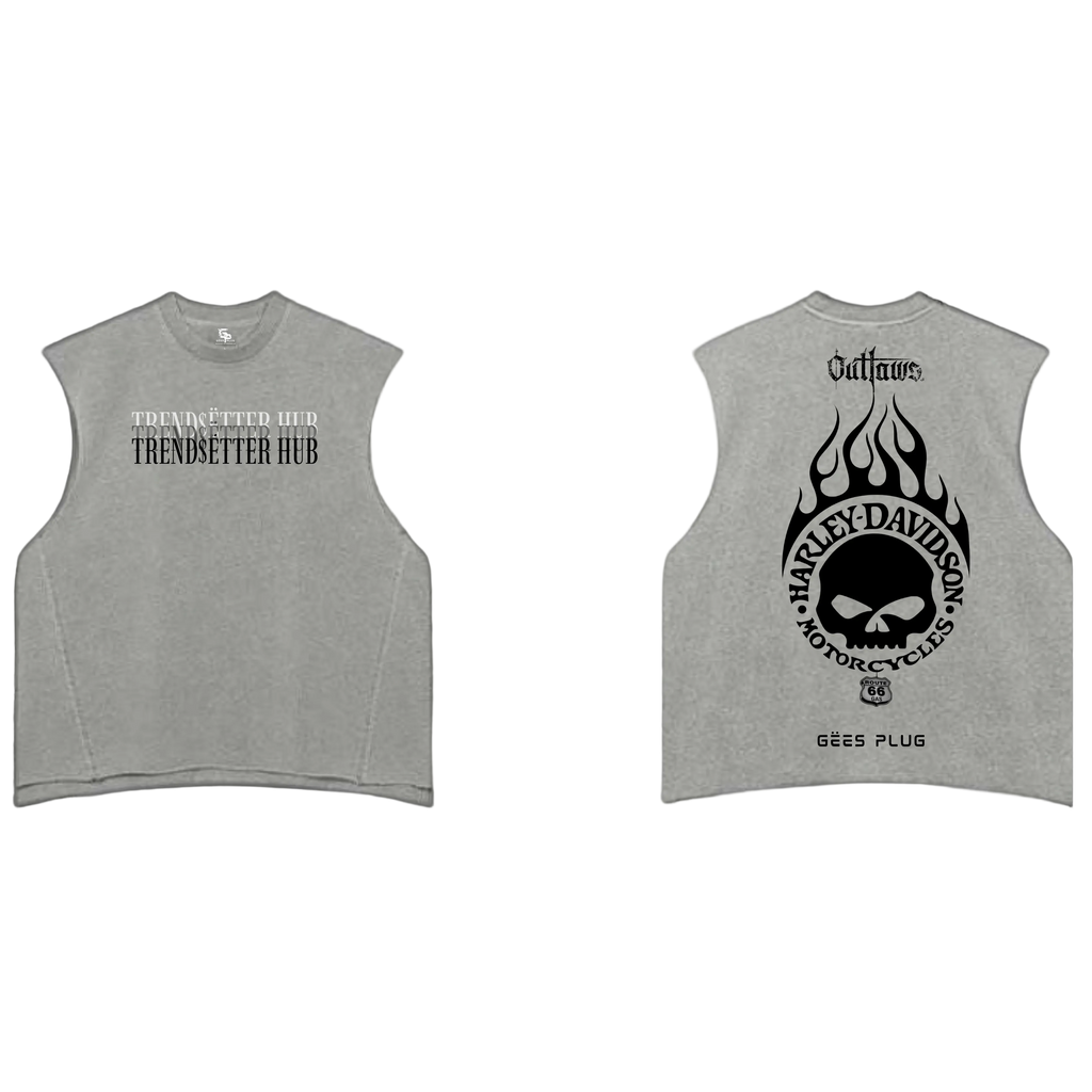 TREND$ËTTER HUB OUTLAWS GREY WASHED TANK TOP