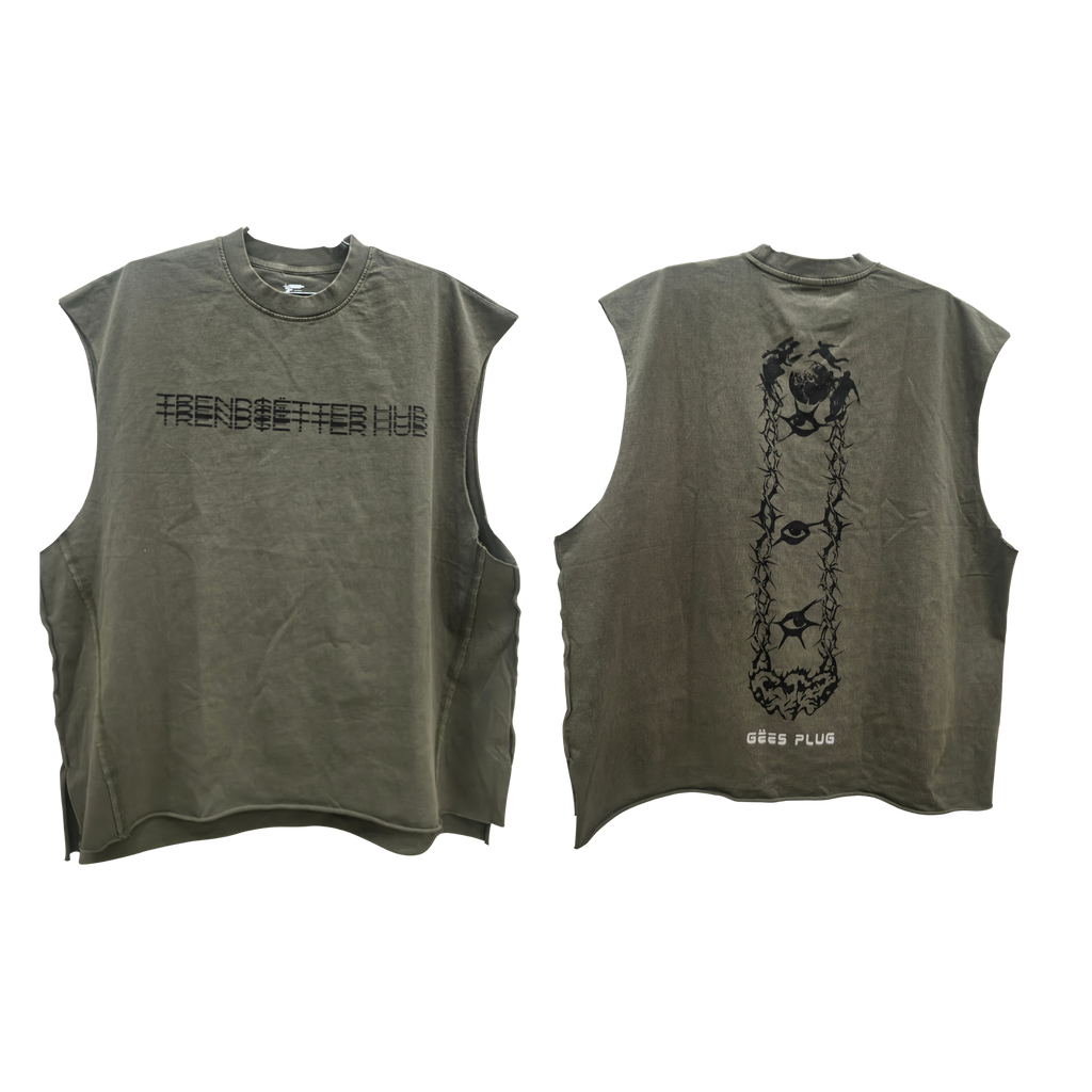 TREND$ËTTER HUB CHAINS ARMY GREEN WASHED TANK TOP