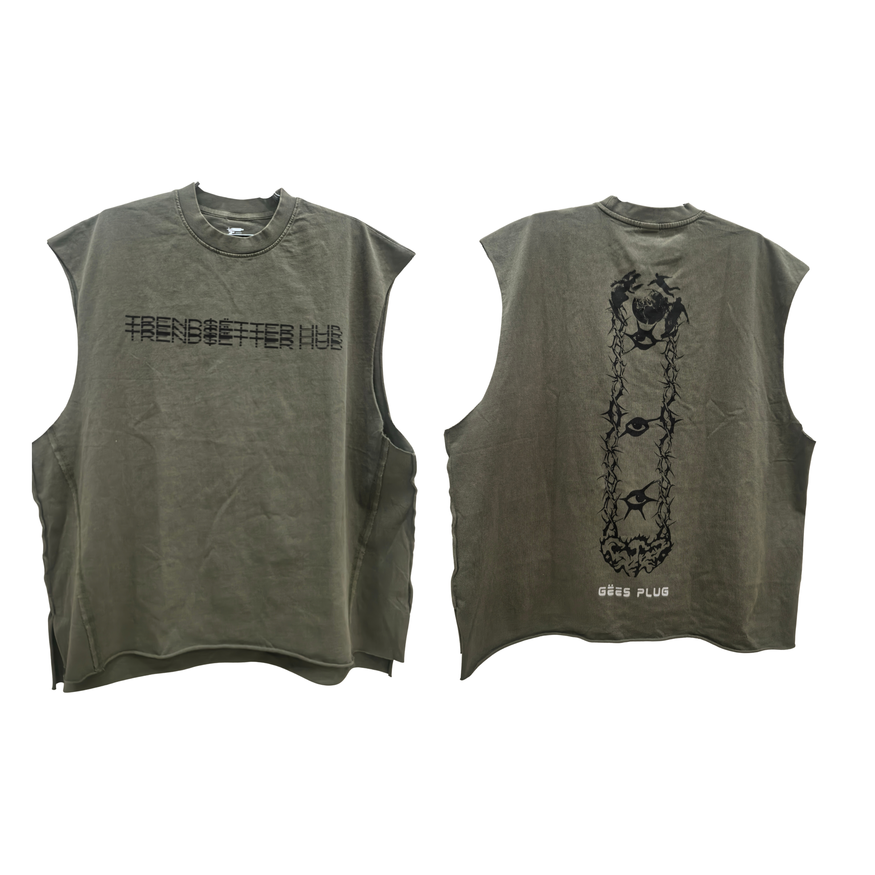 TREND$ËTTER HUB CHAINS ARMY GREEN WASHED TANK TOP