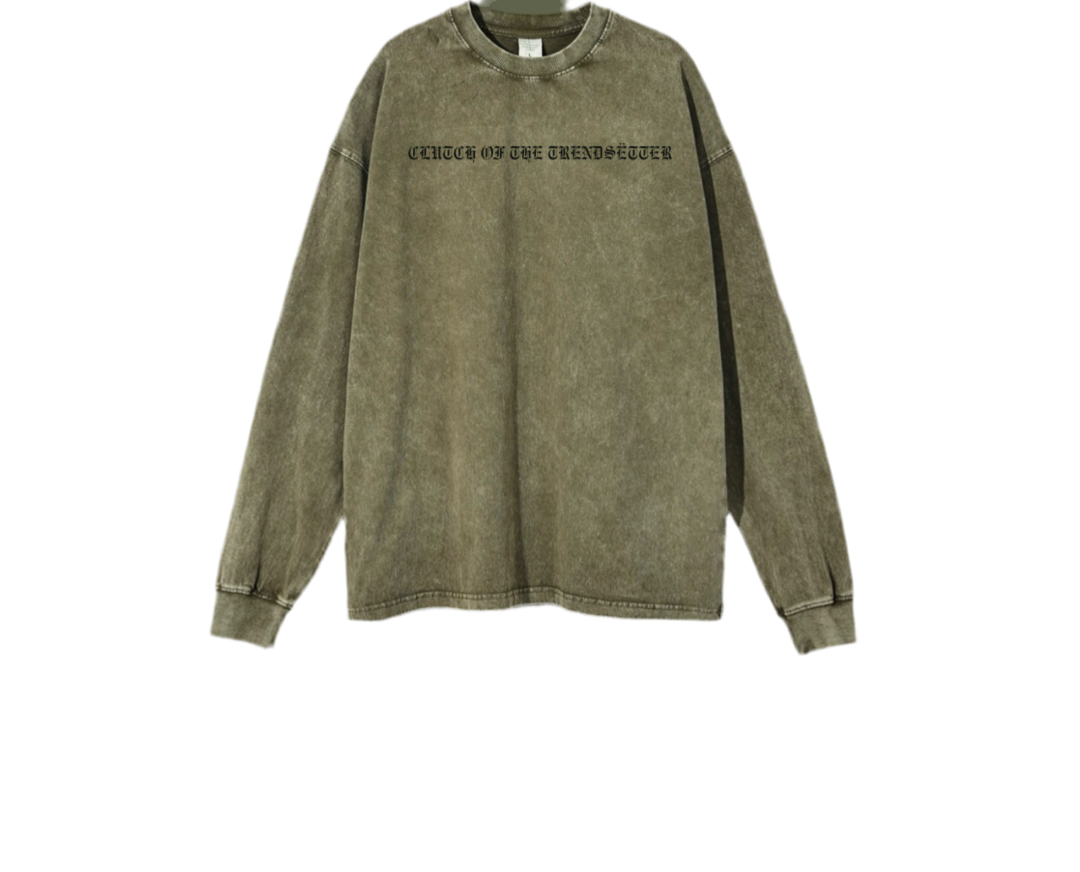 Clutch Of The Trendsëtter Army Green Vintage Washed Long Sleeve Shirt