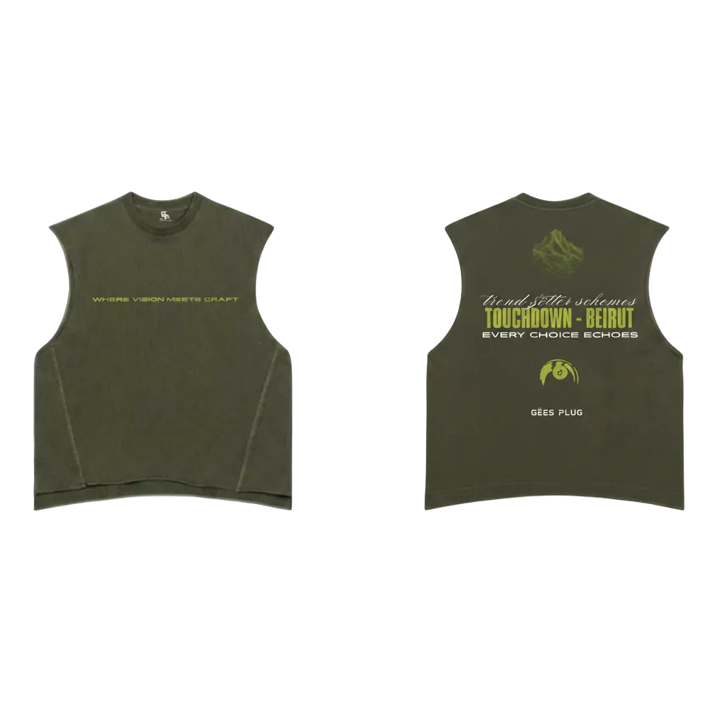 TREND$ËTTER HUB ARMY GREEN TOUCHDOWN BEIRUT WASHED TANK TOP