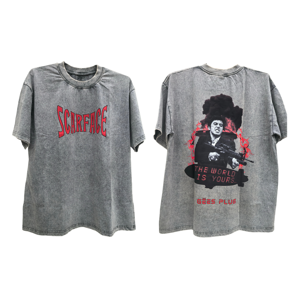 SCARFACE GREY WASHED TEE