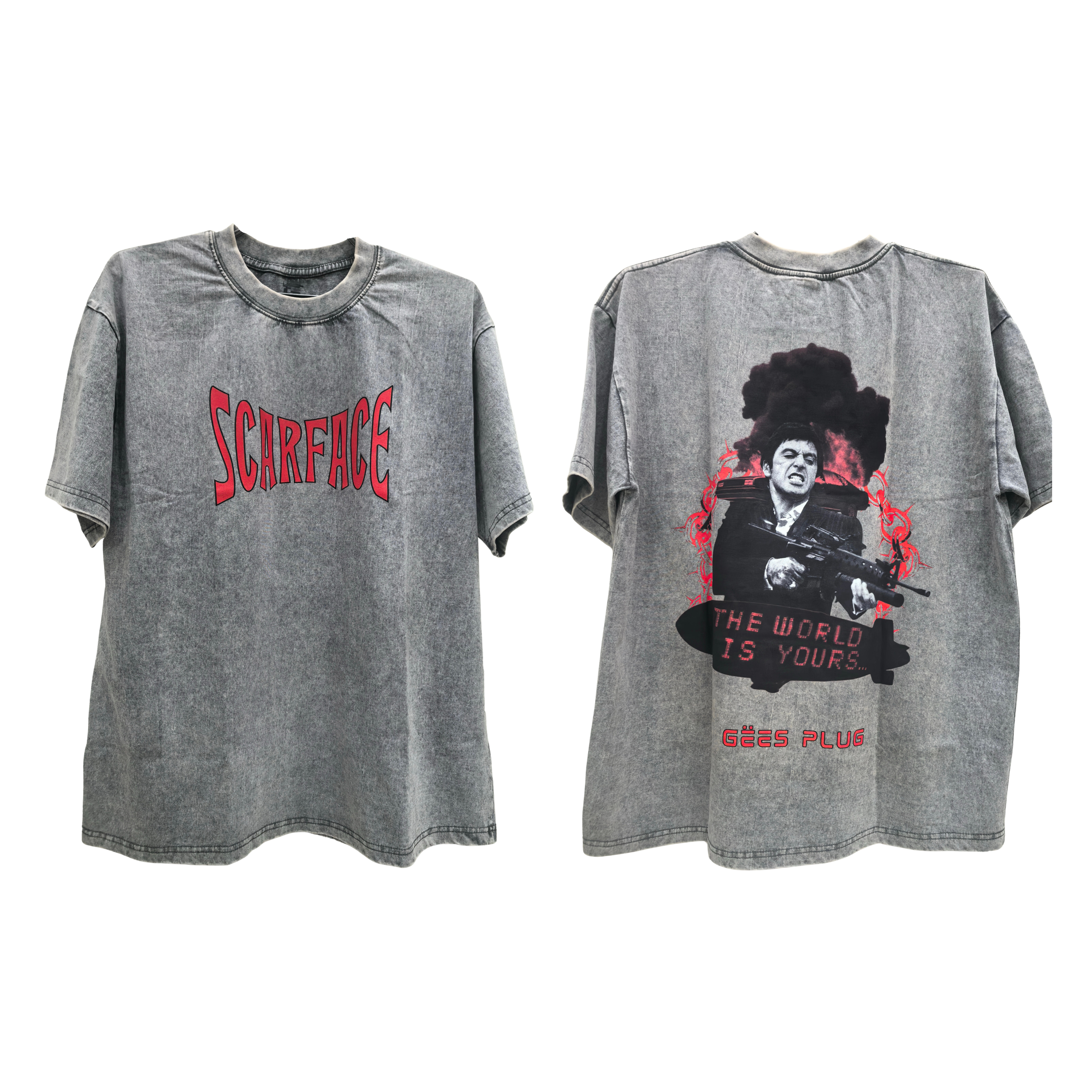 SCARFACE GREY WASHED TEE